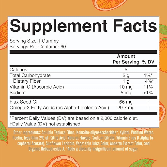 MaryRuth Organics Vegan Omega 3 Gummies for Adults | 2 Month Supply | Sugar Free Supplement with Vitamin C | Flaxseed Oil Immune Support | Overall Wellness | No Fish Taste | 60 Count