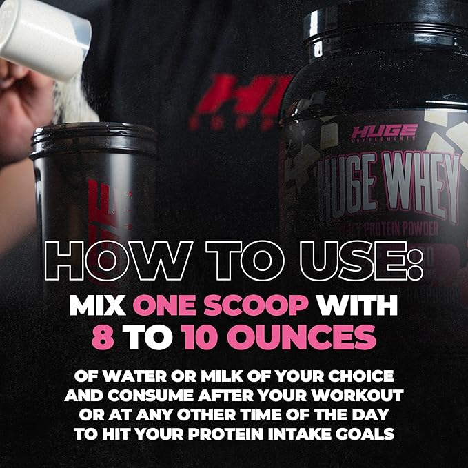 Huge Whey, Protein Powder for Muscle Gain, 25g Protein, 12g EAAs, Supports Muscle Growth, Performance & Recovery (White Chocolate Raspberry, 30 Servings)