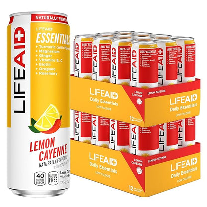 LIFEAID Vitality Blend, Daily Vitamins, Turmeric to Help Reduce Mild Inflammation from Everyday Stress, Healthy Soda Replacement, 100% Clean, Vegan, GF, 12 Fl Oz (Pack of 12)