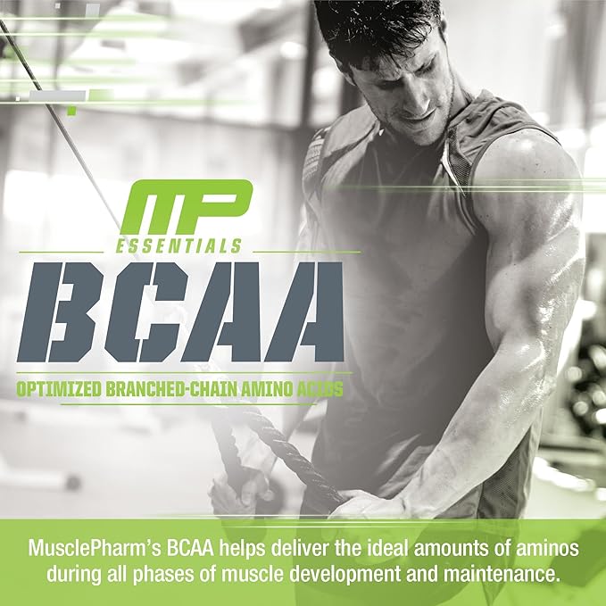 MusclePharm Essentials BCAA Powder, Pre & Post Workout Recovery Drink, Supports Muscle Recovery & Energy Production, Essential Amino Acids Supplement, 30 Servings, Blue Raspberry Flavor