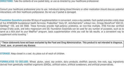 XYMOGEN Foundation Essentials - 5-Product Packets with ProbioMax Probiotic, ActivNutrients Multivitamin Without Iron, Omega MonoPure 650 Fish Oil, OptiMag Magnesium + Vitamin D3 2000 (30 Packets)