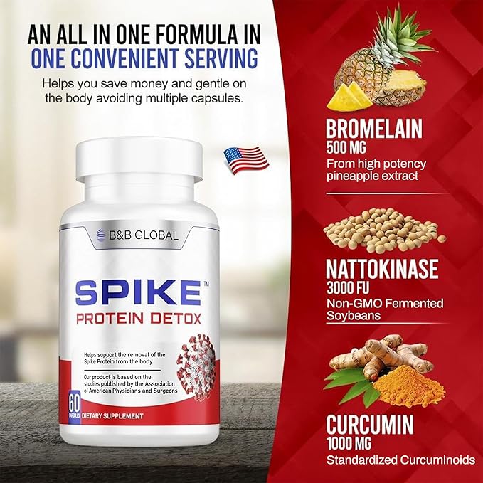 Spike Protein Detox | Nattokinase 3000Fu, Bromelain 500mg, Curcumin 1000mg | 60 Capsules - 30-Day Supply | Promotes Natural Balance | Spike Support Formula | Unflavored
