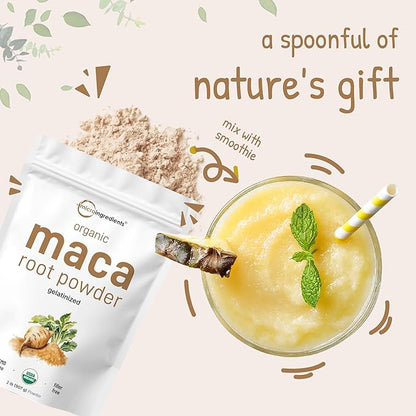 Organic Maca Root Powder, 2 Pound, Gelatinized for Better Absorption, Rich in Antioxidants, Help Energy, Stamina, Endurance, Strength and Immune System, No GMOs, Vegan Friendly and Peru Origin