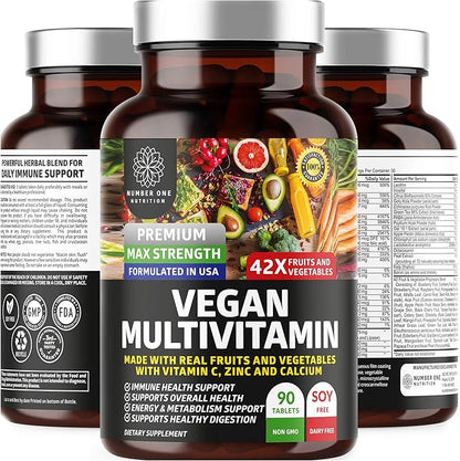 N1N Premium Plant Based Multivitamin [42 Powerful Ingredients] Men & Women Daily Multivitamins with Raw Veggies and Fruits, Probiotics, Alfalfa, Echinacea, Spirulina and Digestive Enzymes, 90 Tablets