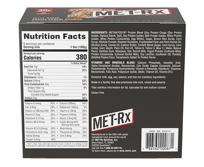 MET-Rx Big 100 Colossal Protein Bars, Fruity Cereal Meal Replacement Bars, 9 Count