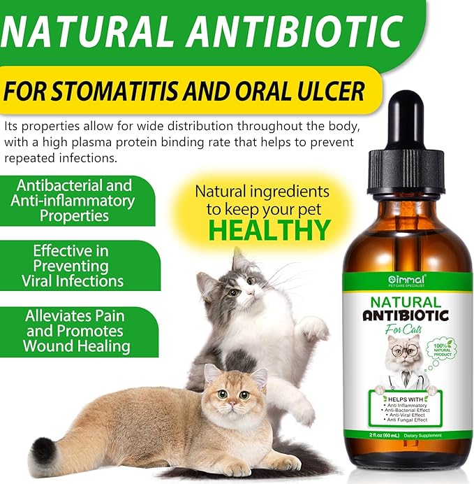 Antibiotics for Cats, Premium Cat Antibiotics Supplemen, Natural Antibiotic for Cats, Pet Supplements, Cat Antibiotics Supports Immune & Cats Allergy Relief, Cats Multivitamin - 2 Fl Oz / 60ML
