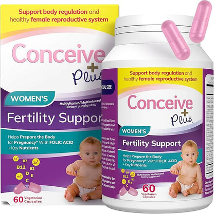 CONCEIVE PLUS Women's Fertility Support | Conception Vitamin Complex, Folic Acid, Zinc and Biotin | 30-Day Supply Fertility Supplement for Use When Trying to Get Prgenant | 60 Soft Capsules