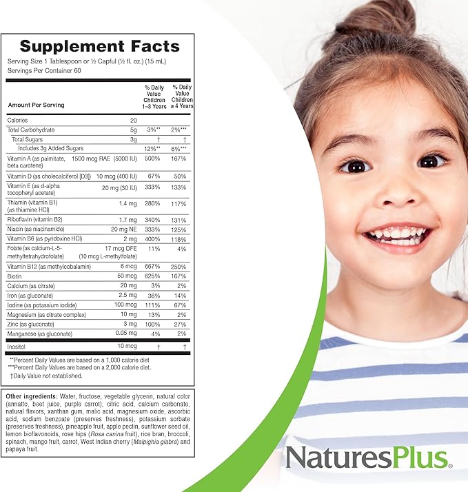 Natures Plus Animal Parade Source of Life Children's Liquid Multivitamin - Tropical Berry Flavor - 30 fl oz - Whole Food Supplement - Vegetarian, Gluten-Free - 60 Servings