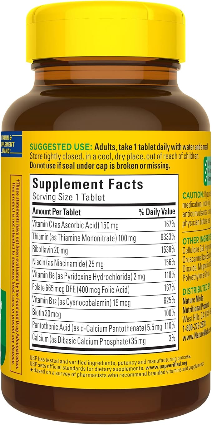 Nature Made Super B Complex with Vitamin C and Folic Acid, Dietary Supplement for Immune Support, 140 Tablets, 140 Day Supply