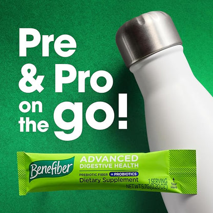 Benefiber Advanced Digestive Health Prebiotic Fiber Supplement Powder with Probiotics for Digestive Health, Low FODMAP – 15 Sticks (3.0 Ounces)