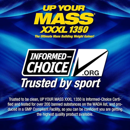 Maximum Human Performance MHP UYM XXXL 1350 Mass Building Weight Gainer, Muscle Mass Gains, w/50g Protein, High Calorie, 11g BCAAs, Leucine, Milk Chocolate, 8 Servings