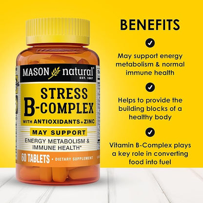 MASON NATURAL Stress B-Complex with Antioxidants + Zinc, 6 Month Supply, Dual Action Formula, Supports Energy Metabolism & Immune Health, 3 Pack