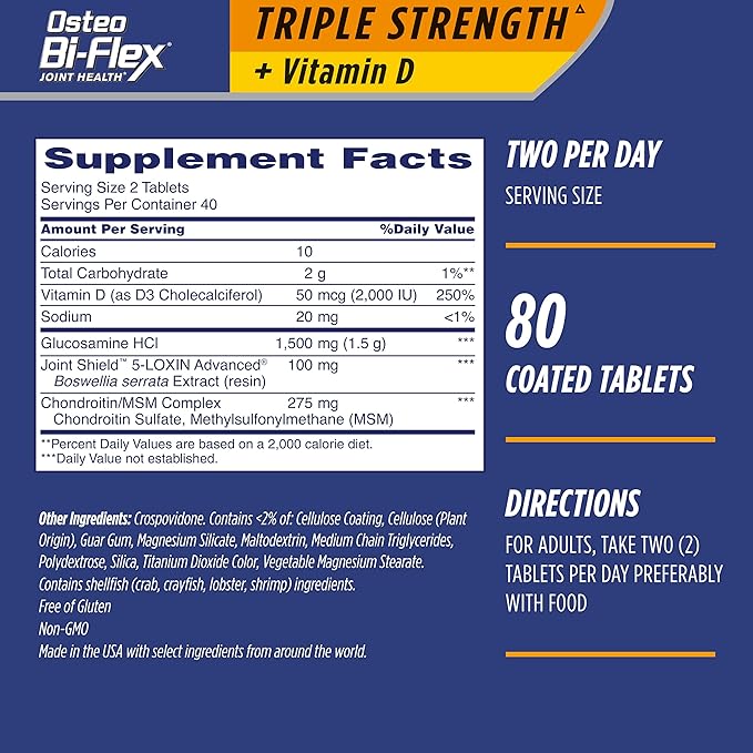 Osteo Bi-Flex Triple Strength(5) with Vitamin D Glucosamine Chondroitin Joint Health Supplement, Coated Tablets, 80 Count