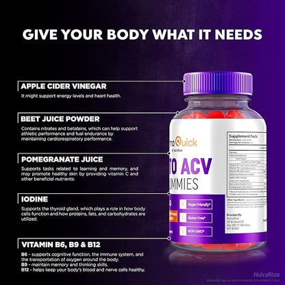 Ultra Quick Keto ACV Gummies, Ultra Quick Keto + ACV, All Natural Supplement, Premium Keto Plus ACV Formula, Apple Cider Vinegar 1000MG, Official UltraQuick Reviews (60 Gummies)