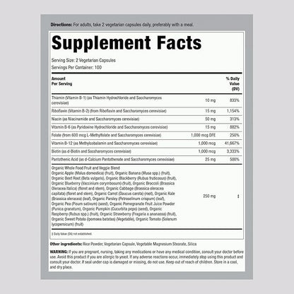 Piping Rock B Complex with Whole Food Fruits & Veggies 200 Capsules | Plus Vitamin B-12 | Non-GMO & Vegetarian Supplement