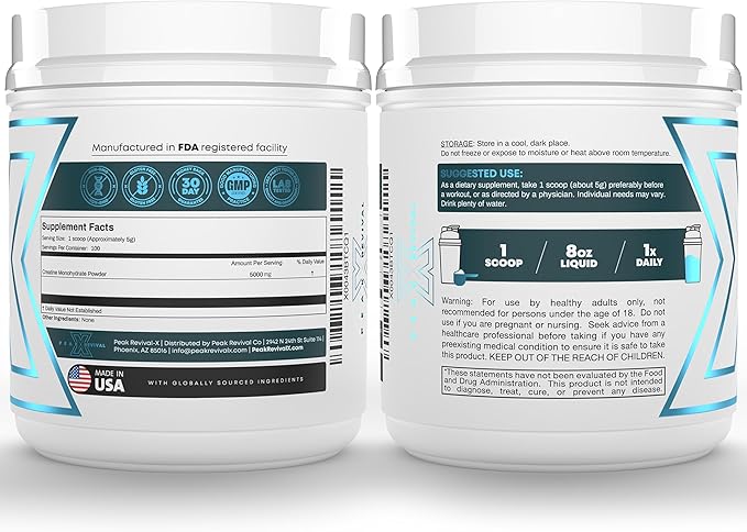 Performance Micronized Creatine Monohydrate Powder Supplement, 5000mg (5g), 100 Servings, Unflavored, Gluten Free, Non-GMO, Vegan