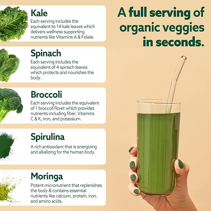 Suja Organic Greens Powder Probiotic Blend, Spirulina, Daily Superfood Drink or Smoothie Mix for Immune Support, Digestion, & Energy, Vegan, Gluten Free, Non GMO, 30 Servings