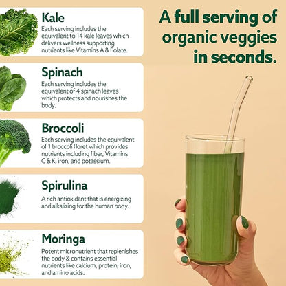 Suja Organic Greens Powder Probiotic Blend, Spirulina, Daily Superfood Drink or Smoothie Mix for Immune Support, Digestion, & Energy, Vegan, Gluten Free, Non GMO, 30 Servings