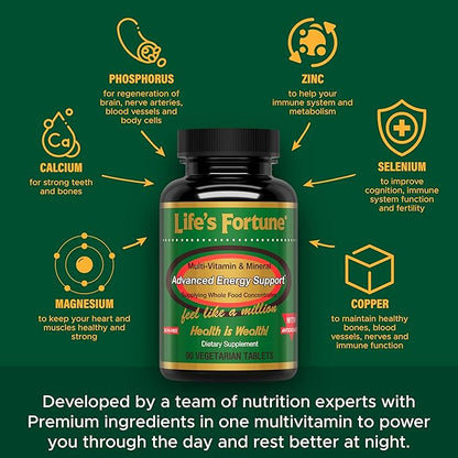Life's Fortune Multivitamin All Natural Energy Source Supplying Whole Food Concentrates, Antioxidants, Amino Acids, Enzymes, Trace Minerals & More (90 Count (Pack of 1))