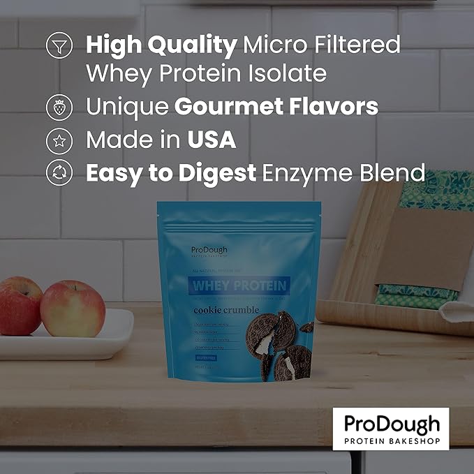 ProDough Gourmet Whey Isolate Hydrolized Protein Powder for Shake Mix- Easy Digest Enzyme Blend, 25g Protein per Serving, Natural Ingredients, Gluten Free, Keto Friendly (Apple Pie)