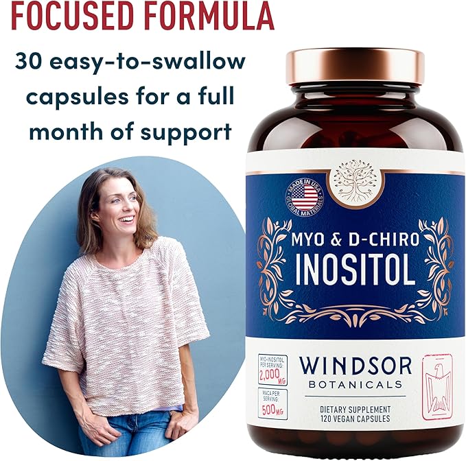 Myo-Inositol & D-Chiro Inositol Supplement - Optimal 40:1 Ratio Balanced Inositol Supplements - Womens Healthy Ovarian Support and Fertility Multivitamin - 120 Vegan Capsules, 30-Day Supply