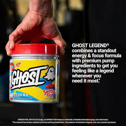 GHOST Legend V4 Pre-Workout Powder, Swedish Fish - 30 Servings – Pre-Workout for Men & Women with Caffeine, Choline, L-Citrulline, & Beta Alanine for More Pumps, Energy & Focus - Vegan Friendly