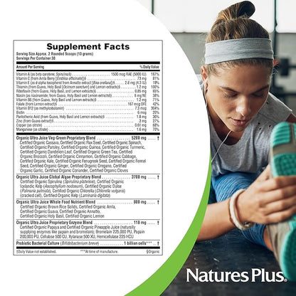 NaturesPlus Ultra Juice Green Powder - .66 lbs, Green Drink - Multinutrient Supplement, 20 Whole Green Foods & Global Algae- Non-GMO, Organic, Gluten-Free - 30 Servings