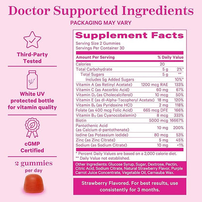 Pink Stork Total Glow Gummies - Hair, Skin, and Nails Vitamins - 11 Vitamins & Nutrients - Biotin, Vitamin A, B6, B12, Folate - Beautiful Hair, Radiant Skin, and Strong Nails - 60 Berry Biotin Gummies