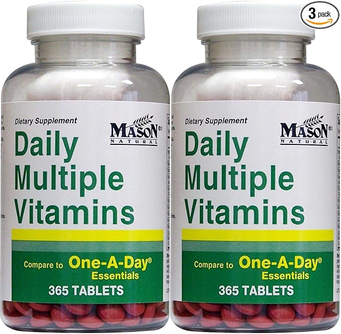 Daily Multiple Vitamins Compare to One A Day Essentials Multivitamin Multimineral Supplement 365 Tablets per Bottle Pack of 2 Total 730 Tablets