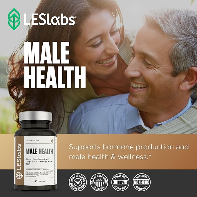 LES Labs Male Health – Enhance Hormone Production, Strength & Vitality, Drive & Endurance – Tongkat Ali, Ginseng, Maca & Boron – Non-GMO Supplement – 60 Capsules