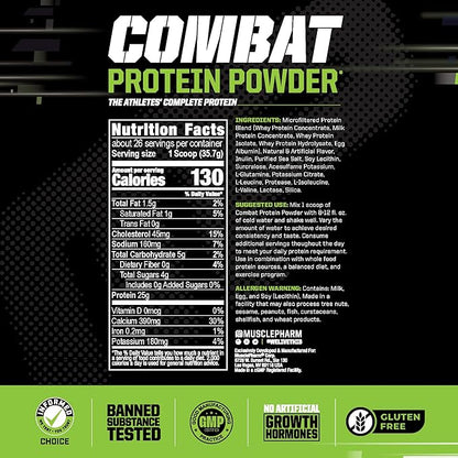 MusclePharm Combat Protein Powder, Vanilla Flavor, Fuels Muscles for Productive Workouts, 5 Protein Sources Including Whey Protein Isolate & Egg Albumin, Gluten Free, 2 lb, 26 Servings