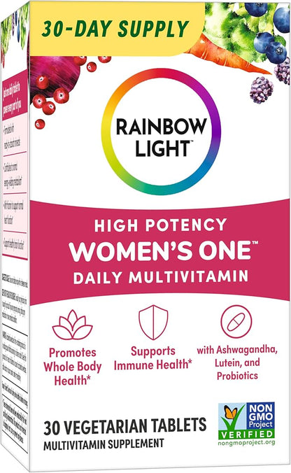 Rainbow Light Womens One High-Potency Daily Multivitamin, Womens Multivitamin Provides High-Potency Immune Support, With Vitamin C, Biotin and Ashwagandha, Vegetarian, 30 Count