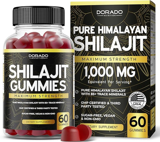 Shilajit Gummies 1000mg (Pure Himalayan Shilajit Gummies for Men & Women Gold Grade with 85+ Trace Minerals with Fulvic Acid) - Energy & Immunity Support - Third Party Tested, Vegan Safe, USA Made