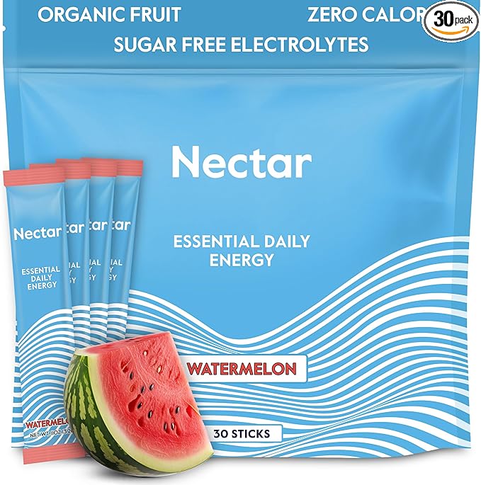 Nectar Energy Booster - Organic Caffeine, B12 & Electrolytes - Sugar Free & Zero Calorie – Healthy Coffee, Energy Drink & Soda Alternative – Hydration & Energy Supplement (Watermelon 30 Packets)