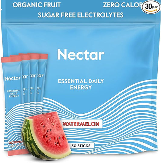 Nectar Energy Booster - Organic Caffeine, B12 & Electrolytes - Sugar Free & Zero Calorie – Healthy Coffee, Energy Drink & Soda Alternative – Hydration & Energy Supplement (Watermelon 30 Packets)