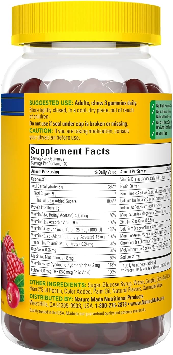 Advanced Multivitamin Gummies with Magnesium, Calcium & B Vitamins Compatible with Nature Made, 120 Count