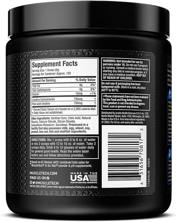 MuscleTech Cell-Tech Creactor Creatine HCl Powder,Post Workout Muscle Builder for Men & Women ,Creatine Hydrochloride + Free-Acid,Unflavored (120 Servings),8.47 oz