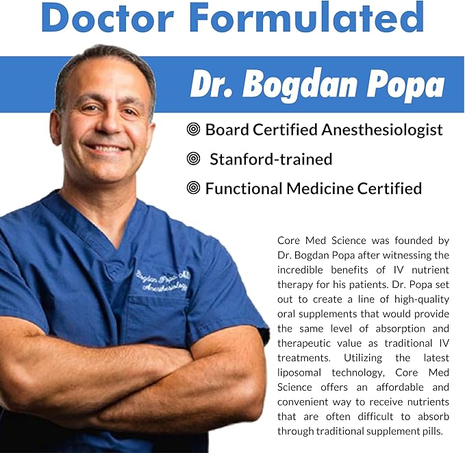 Core Med Science Liposomal Iron Supplement for Women & Men, 65mg (90 Capsules) - Iron Absorption Vitamin Pills for Deficiency During Pregnancy - Easy to Swallow & Gentle on Stomach - Dairy-Free