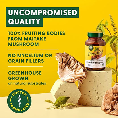 MegaFood Superfood Mushroom Immune Support - Maitake Mushroom Supplement with Elderberry & Holy Basil to Help Support a Healthy Immune System - Doctor Formulated, Vegan - 60 Capsules, 30 Servings