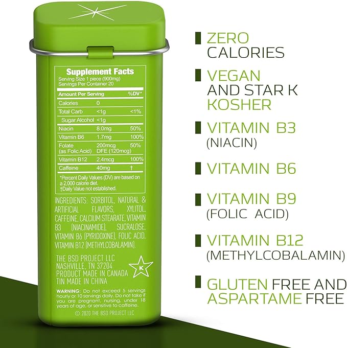 Viter Energy Caffeine Mints (120 Pieces) - 40mg Caffeine, Sugar Free, Vegan Breath Mints, B Vitamin Complex, Energy Caffeine Pills (Spearmint, 6 Pack)