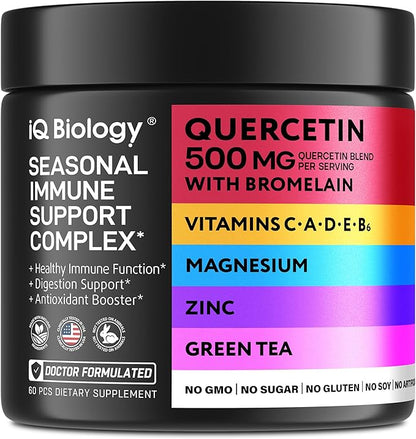 Quercetin with Bromelain - Premium Quercetin Bromelain Capsules for Immune Support* - Bromelain Quercetin Supplement - Non GMO Quercetin - 1 Pack (60 Capsules)