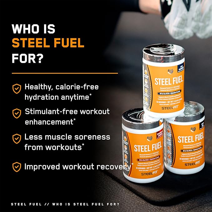SteelFit Steel Fuel BCAA + Electrolyte Powder | Sugar-Free 2:1:1 Amino Acids Formula | Apple Pear, 30 Servings | No Crash Workout Hydration, Muscle Growth & Recovery