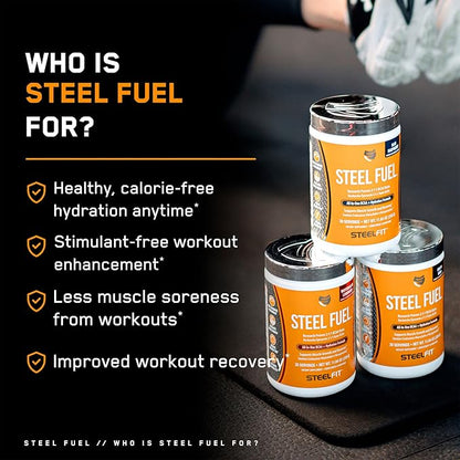 SteelFit Steel Fuel BCAA + Electrolyte Powder | Sugar-Free 2:1:1 Amino Acids Formula | Blue Raspberry, 30 Servings | No Crash Workout Hydration, Muscle Growth & Recovery