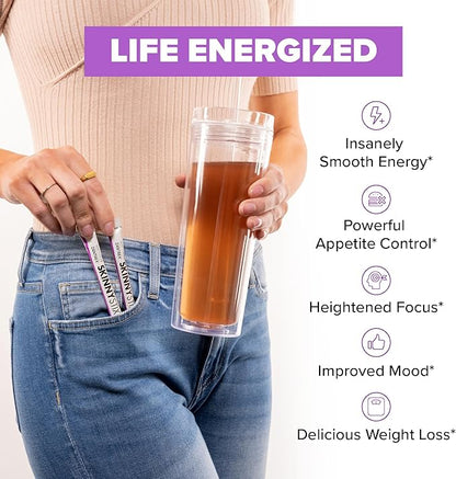 Zantrex SkinnyStix Energy Powder – Lose Weight, GLP-1, Appetite Suppressant, Boost Mood – 10 Calories – Yerba Mate, Coffee Bean – 30 Stix, Berry