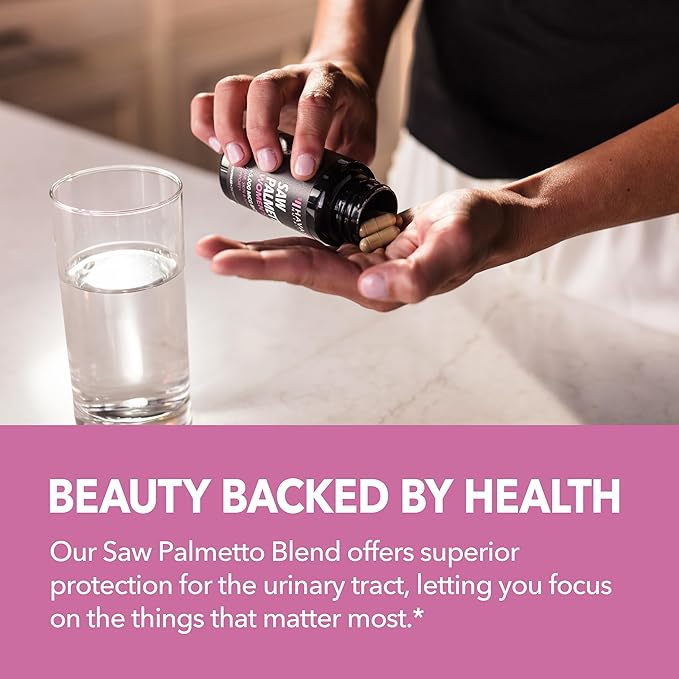 Saw Palmetto for Women + 5000 mcg Biotin Supplement | DHT Blocker Hair Health Vitamins | Supports Stronger Appearance of Hair for Women Post-Partum | 2 Month Supply Vegan Women's Saw Palmetto