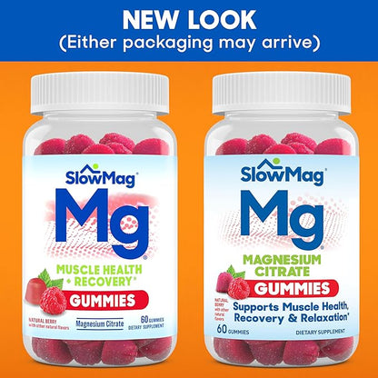 SlowMag Magnesium Citrate Gummies - Supports Muscle Health, Recovery & Relaxation, Natural Berry Flavored, 60 Count Pack of 2
