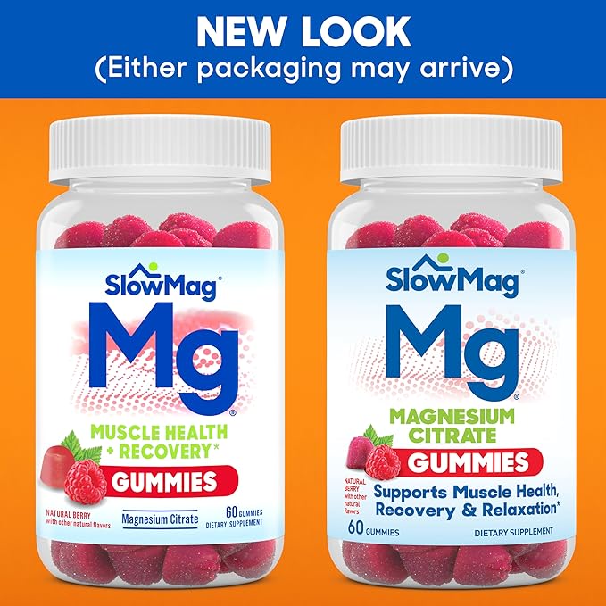 SlowMag Magnesium Citrate Gummies - Supports Muscle Health, Recovery & Relaxation, Natural Berry Flavored, 60 Count