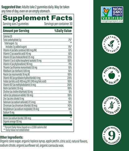 MegaFood Women's Multi - Multivitamin for Women - Gummy Vitamins - Vitamin C, Vitamin D, Zinc, Vitamin B12 & Choline - Immune Support & Bone Health - Vegetarian - Tangerine - 60 Gummies (30 Servings)