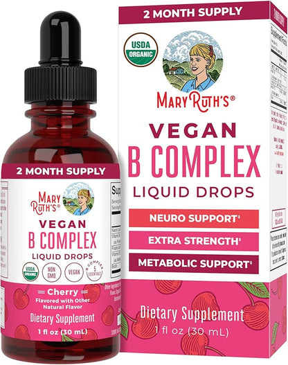 MaryRuth Organics Vitamin B Complex | B Vitamins Complex | Biotin | Vitamin B12 | Niacin | Folate | Metabolic Support Supplement | Vegan | USDA Organic | Non-GMO | Gluten Free | 2 Month Supply