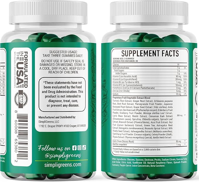 Gummies Supplement Vegan-Friendly Gummy Vitamins Superfood Supplement 90 Count